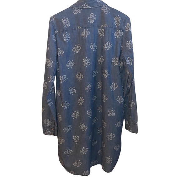 GAP Denim Pearl Button Up Dress w/Paisley Design & Pockets - Picture 4 of 7